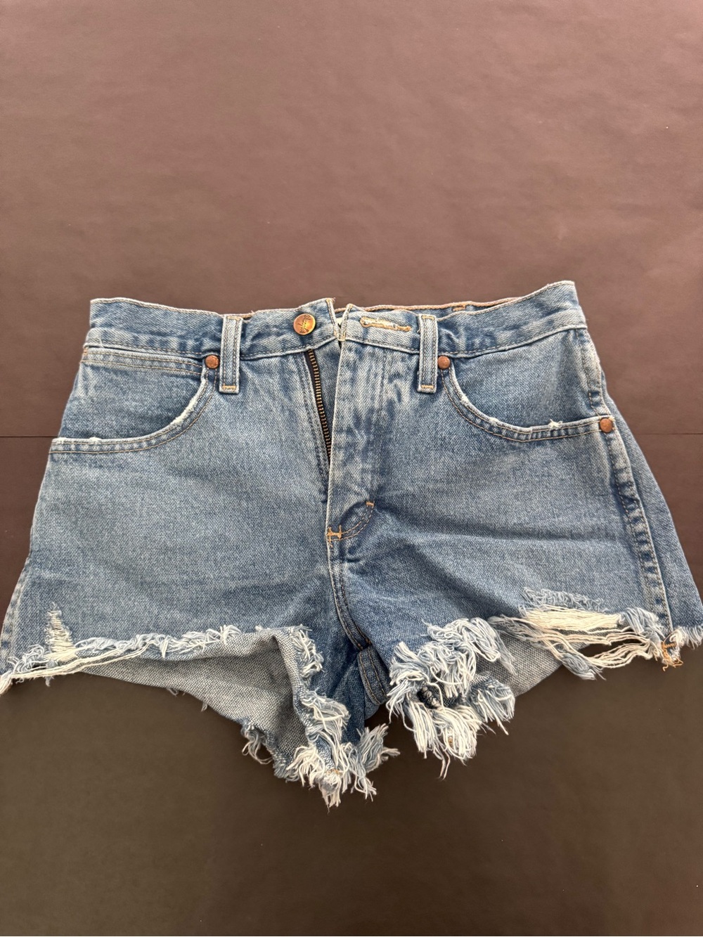 Wrangler Distressed Light Blue High-Rise Denim Shorts